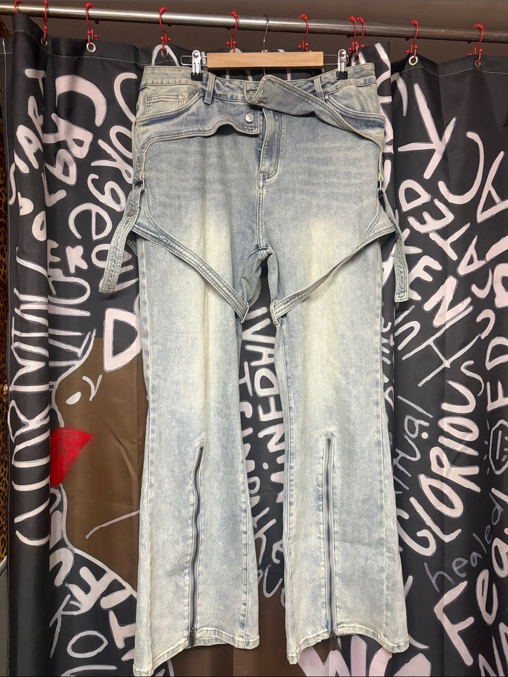 AKIRA Light Wash Bootcut Jeans with Strap Details